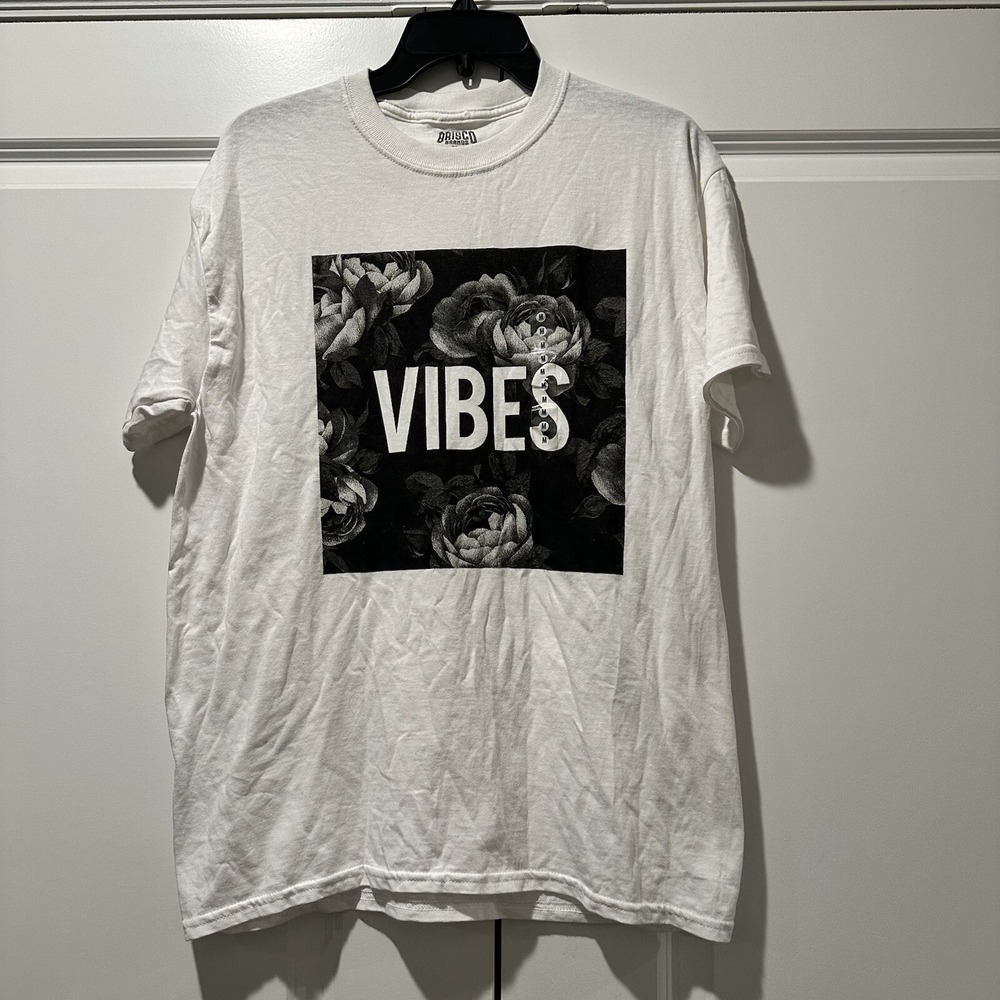 Brisco Brands Mens Vibes Floral Graphic T-Shirt White Medium Rose Print Tee